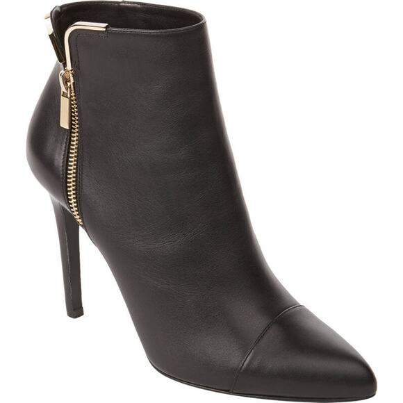 Lanvin Black Leather Pointy Toe Gold Trim High Heels Ankle Boots SZ 39 New $890 - Picture 2 of 12